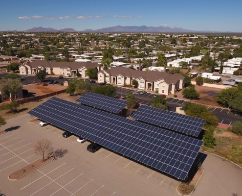 drone view of solar carport